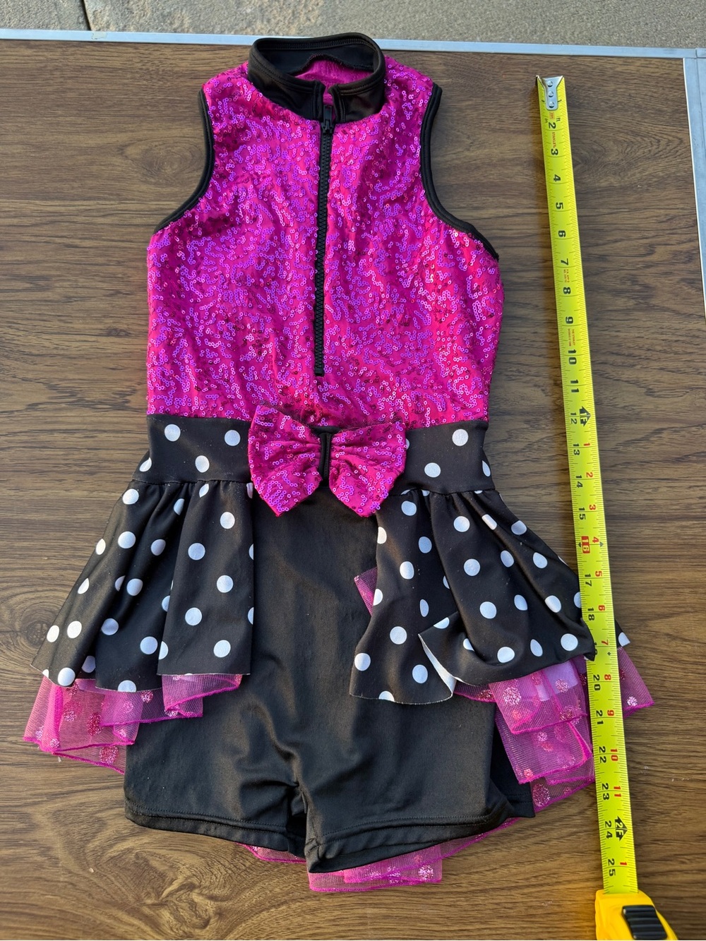 Girls Pink Sequin Polka Dot Dance Costume with Black Skirt